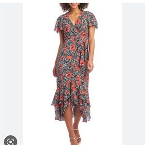 Nwt Rachel Roy leopard and poppy print ruffle wrap dress size 10